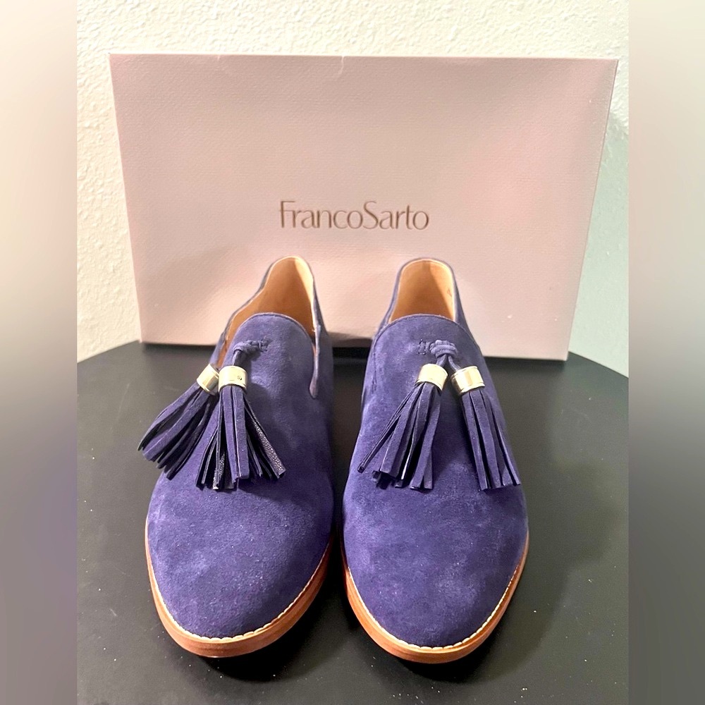 NEW Franco Sarto Blue Suede Hadden Loafer Flat w/ Tassels Slip On Office Wear - Picture 3 of 10
